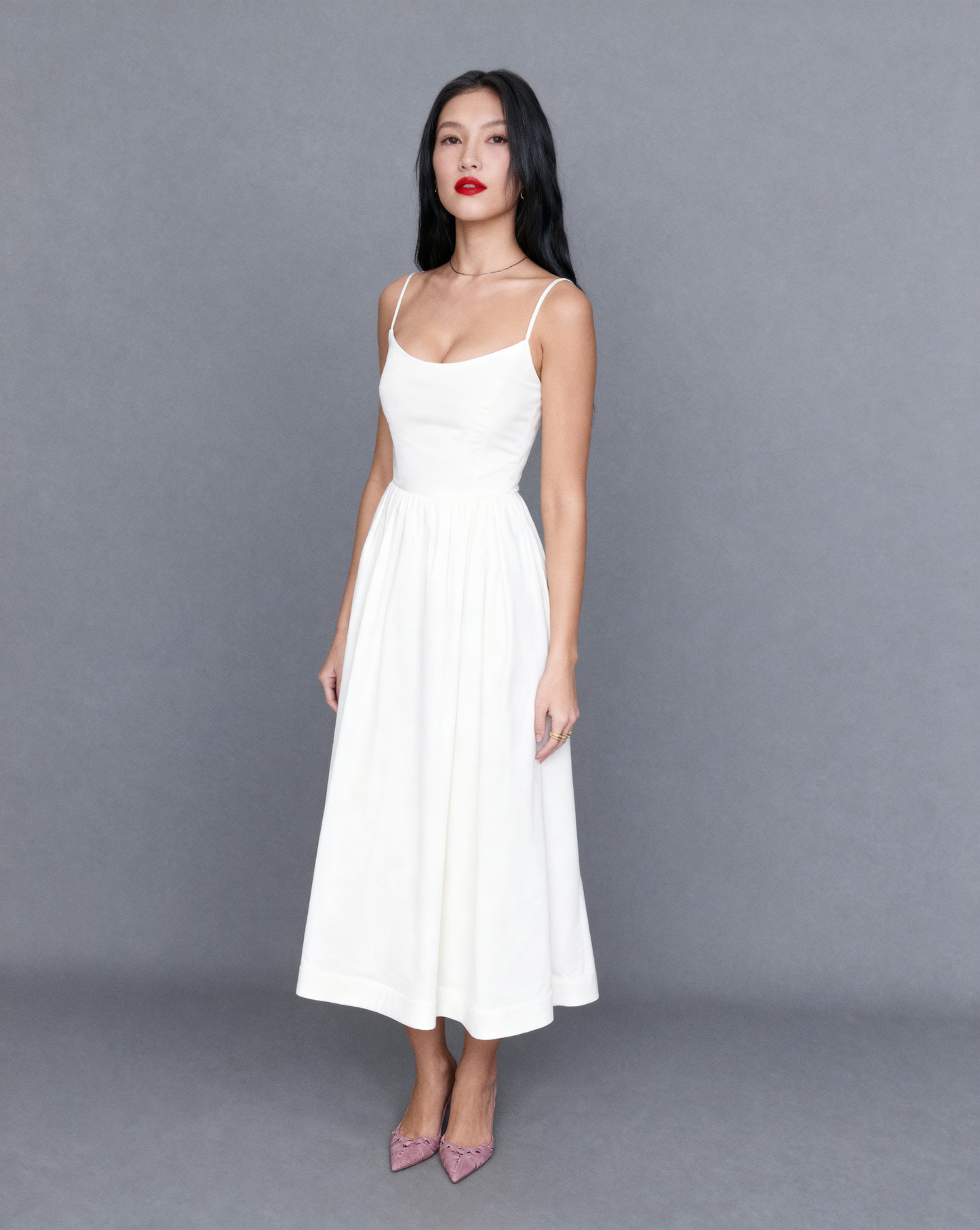 The Elena Midi Dress Dress with Square Neckline | Fit & Flare Sum Dress with Pockets |