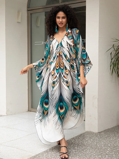 Plus-Size Kaftan Beach Cover-Up dress - Batwing Sleeves, Resort Ready