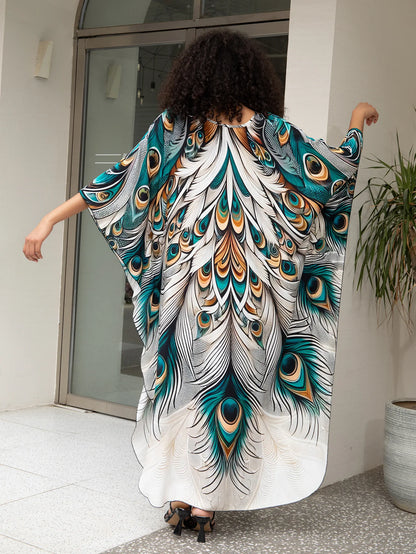 Plus-Size Kaftan Beach Cover-Up dress - Batwing Sleeves, Resort Ready