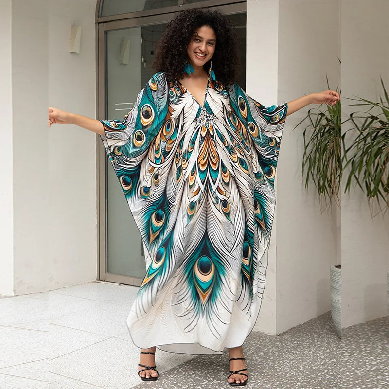 Plus-Size Kaftan Beach Cover-Up dress - Batwing Sleeves, Resort Ready