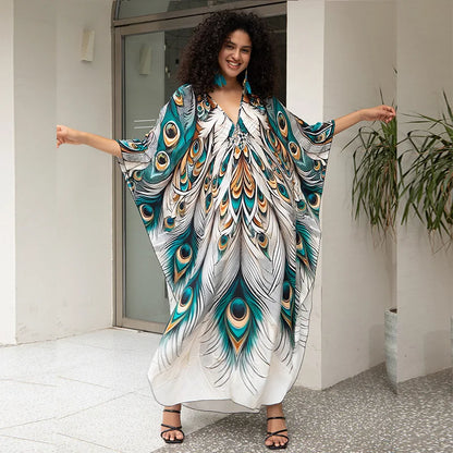 Plus-Size Kaftan Beach Cover-Up dress - Batwing Sleeves, Resort Ready