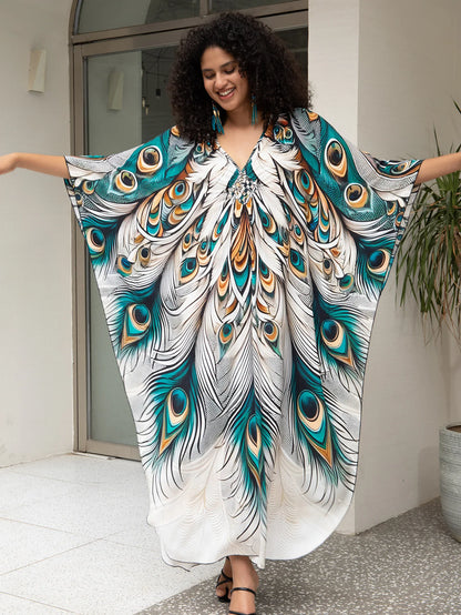 Plus-Size Kaftan Beach Cover-Up dress - Batwing Sleeves, Resort Ready