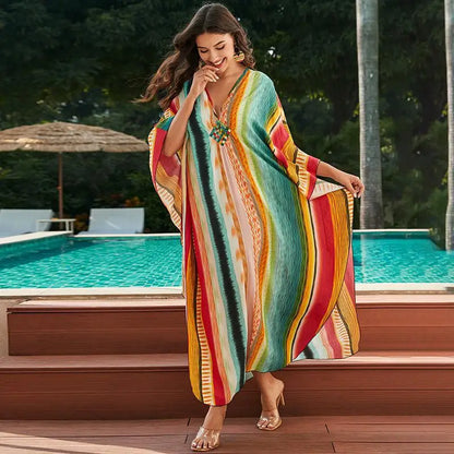 Plus-Size Kaftan Beach Cover-Up dress - Batwing Sleeves, Resort Ready