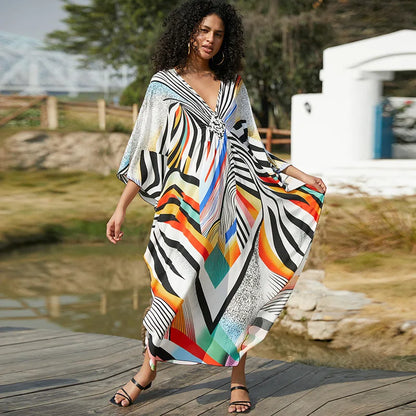 Plus-Size Kaftan Beach Cover-Up dress - Batwing Sleeves, Resort Ready