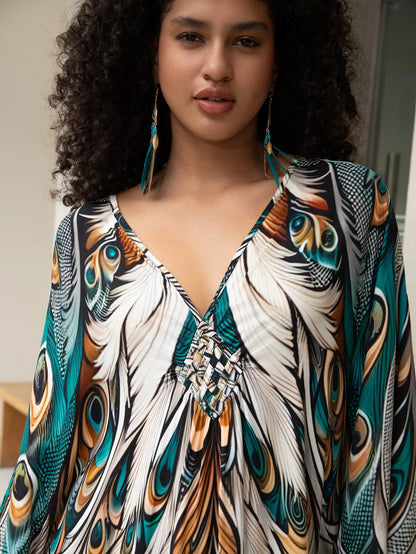 Plus-Size Kaftan Beach Cover-Up dress - Batwing Sleeves, Resort Ready