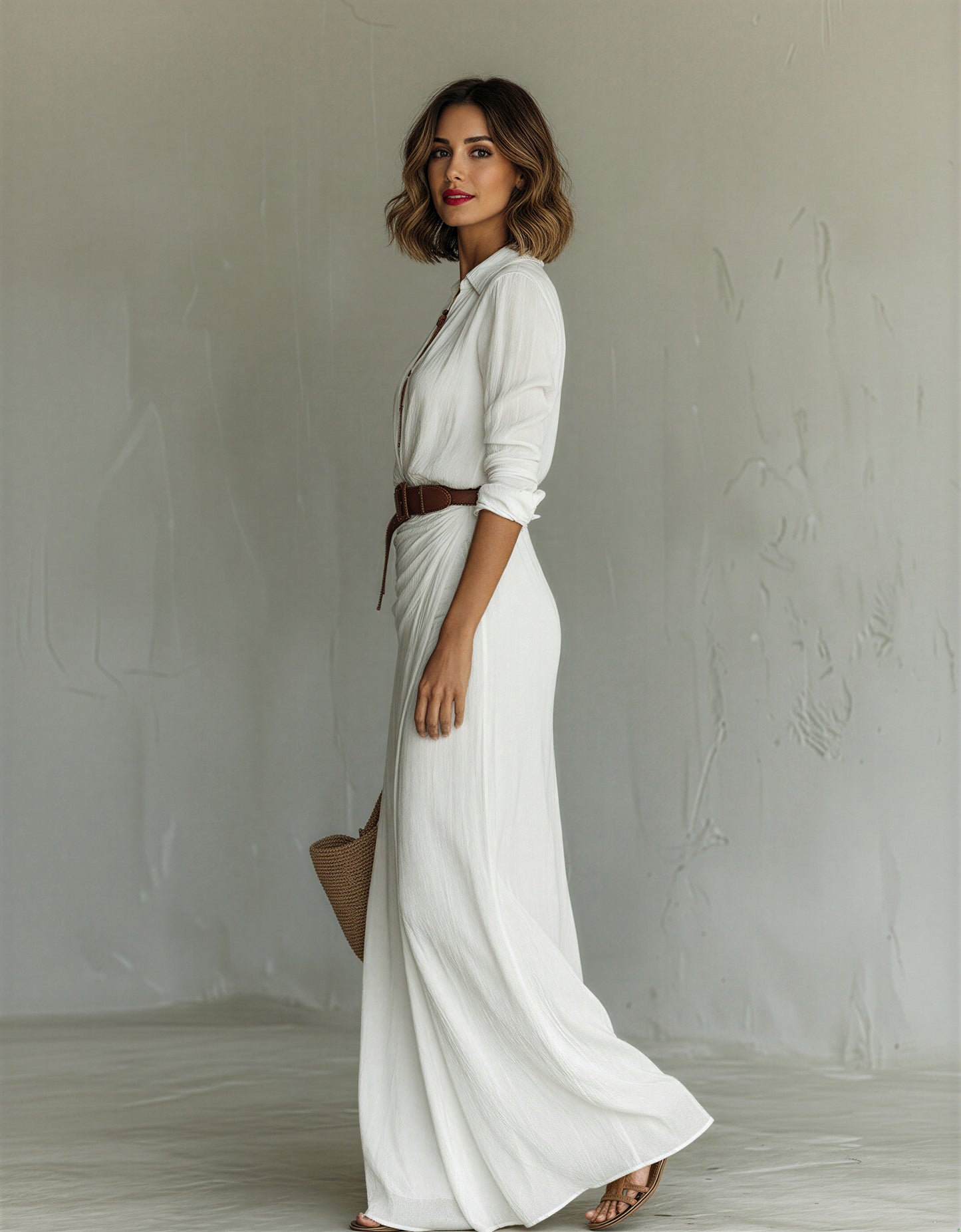 Long Sleeve Draped Shirt Dress | V-Neck Button Down Maxi