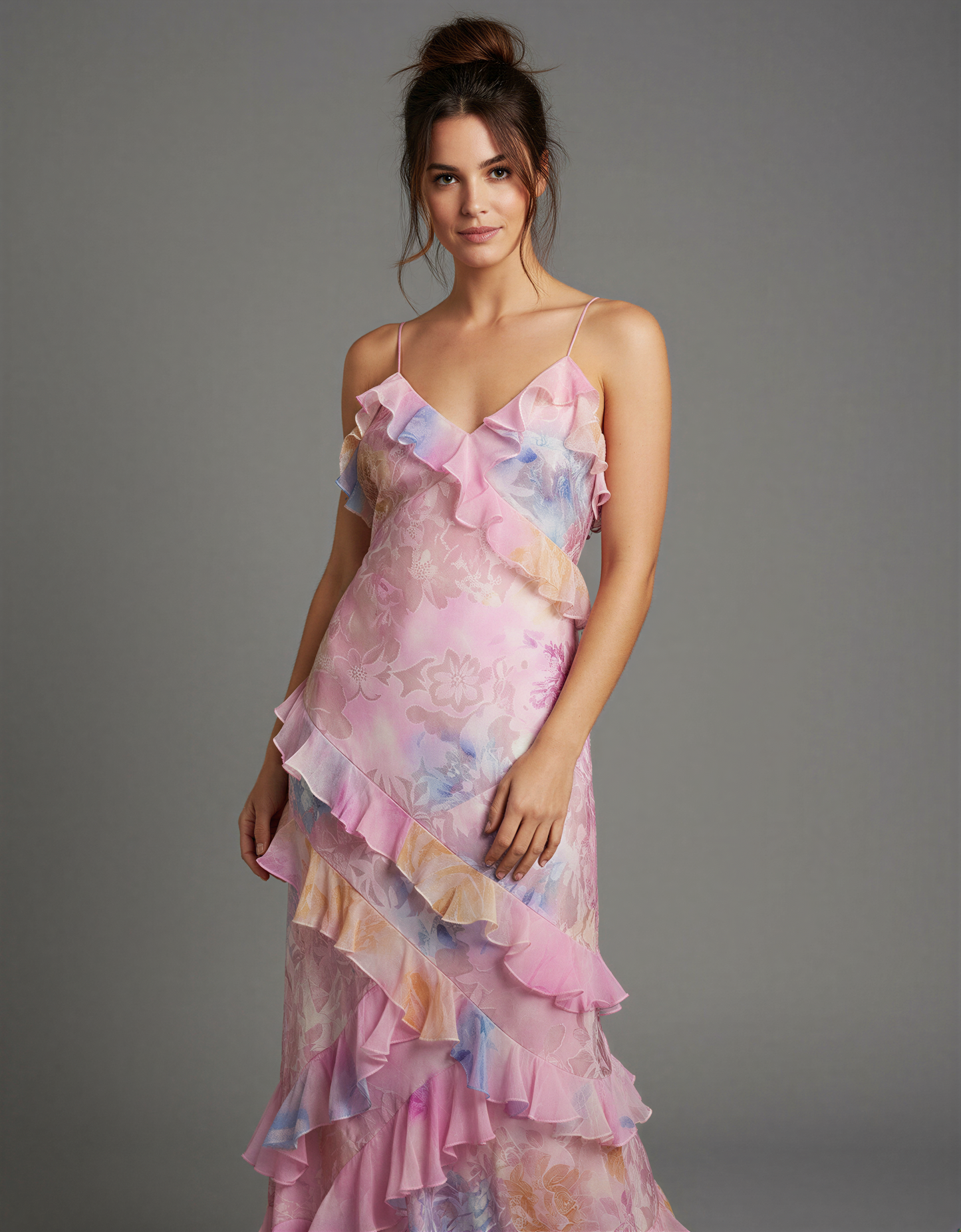 Boho Maxi Dress – Flowy Floral Ruffle Long Dress for Women – Open Back Summer Maxi Dress with Tiered Layers