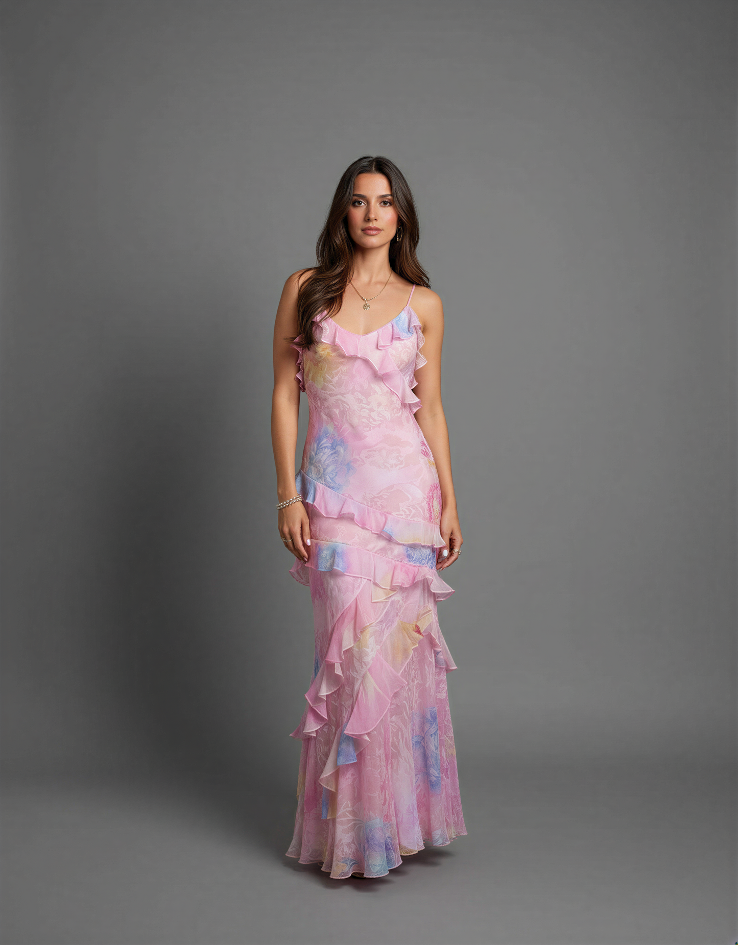 Boho Maxi Dress – Flowy Floral Ruffle Long Dress for Women – Open Back Summer Maxi Dress with Tiered Layers