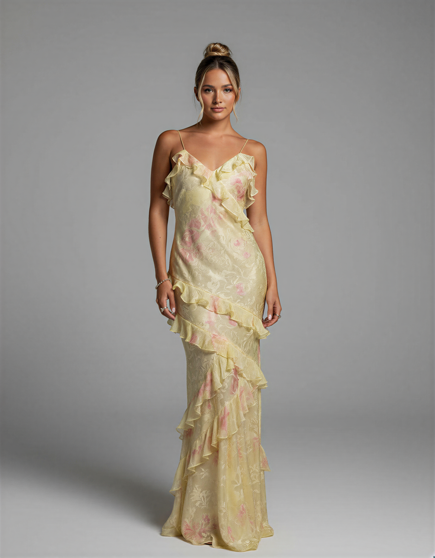 Boho Maxi Dress – Flowy Floral Ruffle Long Dress for Women – Open Back Summer Maxi Dress with Tiered Layers