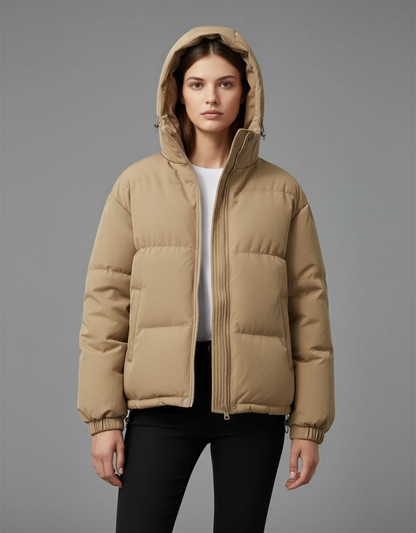 Warm Puffer Jacket with Hood – Stylish and Comfortable Winter Coat for Women – Perfect for Casual Outings and Outdoor Activities