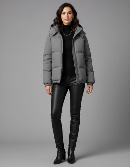 Warm Puffer Jacket with Hood – Stylish and Comfortable Winter Coat for Women – Perfect for Casual Outings and Outdoor Activities