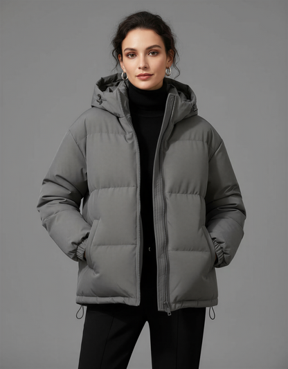 Warm Puffer Jacket with Hood – Stylish and Comfortable Winter Coat for Women – Perfect for Casual Outings and Outdoor Activities