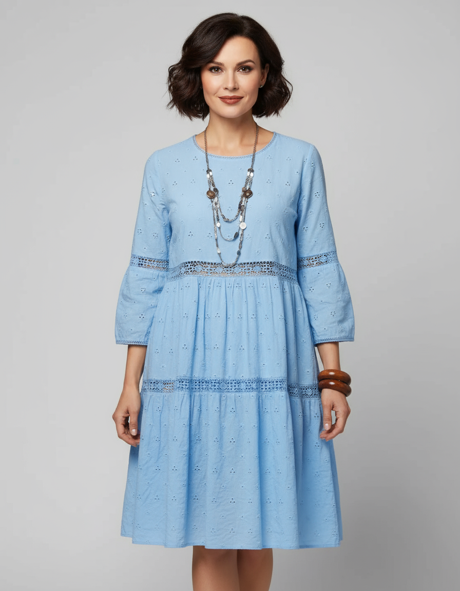 Plus Size Elegant Eyelet Lace Maxi Dress with 3/4 Sleeves – 40+ Collection
