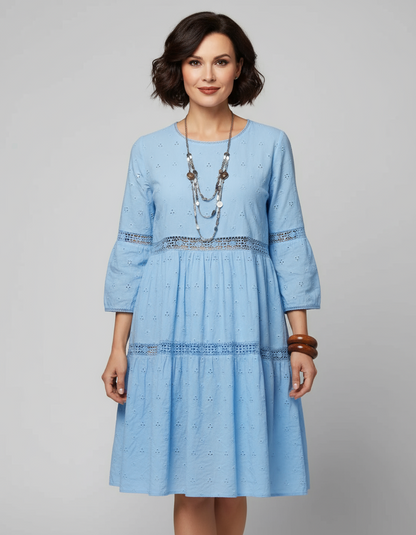 Plus Size Elegant Eyelet Lace Maxi Dress with 3/4 Sleeves – 40+ Collection