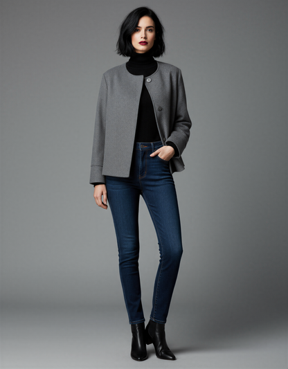 Classic Button-Down Coat for Women – Stylish Outerwear with Elegant Collar and Button Details