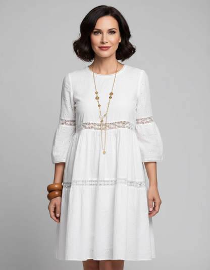 Plus Size Elegant Eyelet Lace Maxi Dress with 3/4 Sleeves – 40+ Collection
