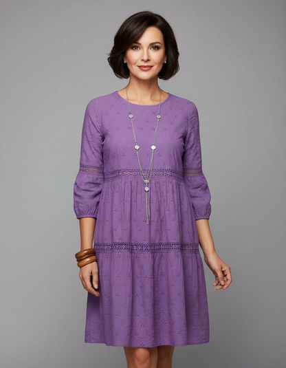 Plus Size Elegant Eyelet Lace Maxi Dress with 3/4 Sleeves – 40+ Collection