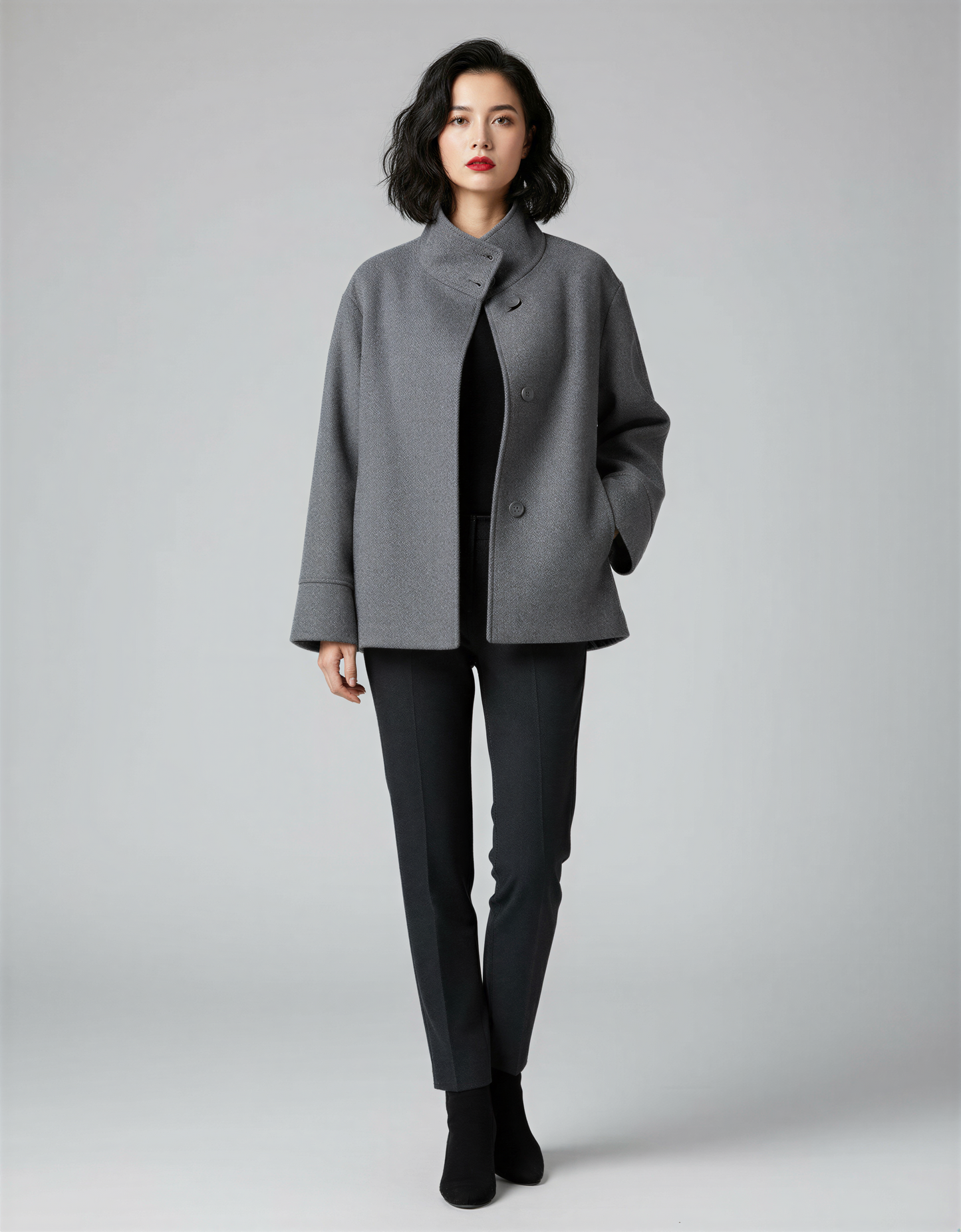 Classic Button-Down Coat for Women – Stylish Outerwear with Elegant Collar and Button Details