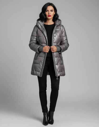 Women's Long Puffer Jacket with Insulating Padding & Hood | Warm, Stylish Winter Outerwear for Cold Weather