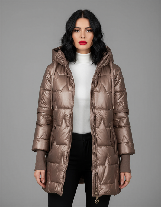 Women's Long Puffer Jacket with Insulating Padding & Hood | Warm, Stylish Winter Outerwear for Cold Weather