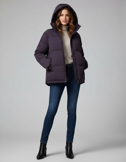 Warm Puffer Jacket with Hood – Stylish and Comfortable Winter Coat for Women – Perfect for Casual Outings and Outdoor Activities
