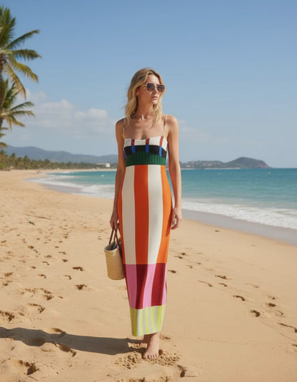 Colorful Stripes Maxi Dress – Perfect for Beach Days and Summer Escapes