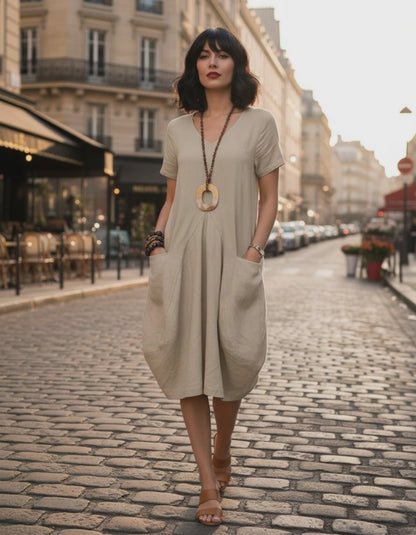 Comfy loose t-shirt dress with pockets, short sleeves,