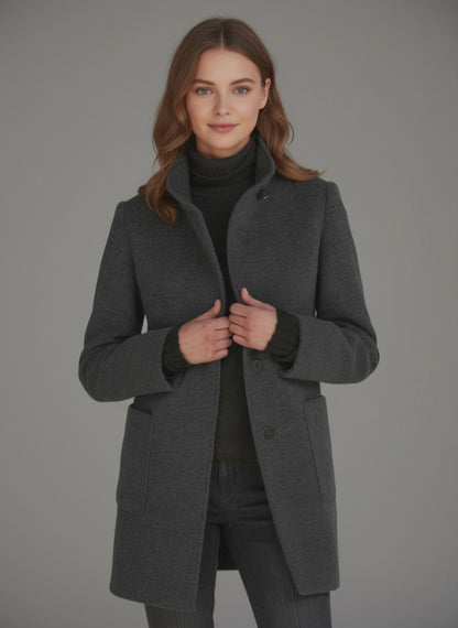 Women's Mid-Length Coat - Structured Silhouette, Warm & Versatile Mid Jacket