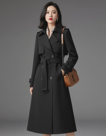 Women’s Classic Belted Trench Coat – Long Double Breasted Water Resistant Stylish Winter Coat