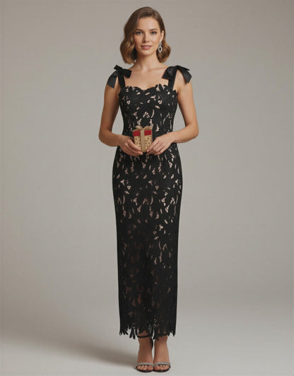Bow-Strap Lace Dress - Timeless Cocktail & Romantic Evening Attire