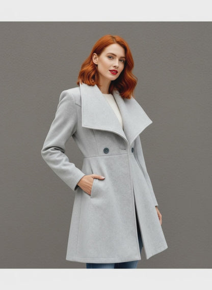 Women's Elegant Wide Lapel Wool Blend Overcoat Jacket