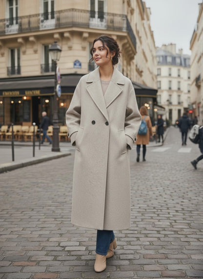 Double-Breasted Long Wool Coat | Oversized Winter Overcoat
