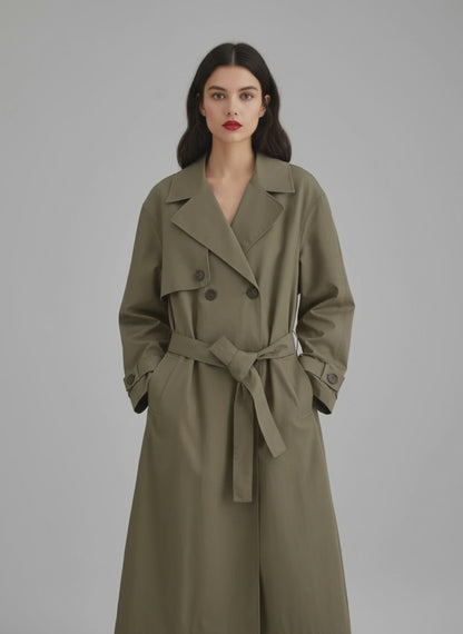 Women's Trench Coat – Water-Repellent, Beige/Khaki, Knee-Length