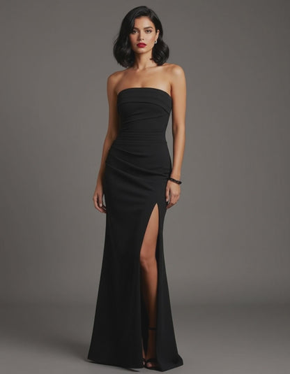 Strapless High Slit Maxi Dress Bandeau Bodycon Holiday Party NYE Formal Evening Gown Women