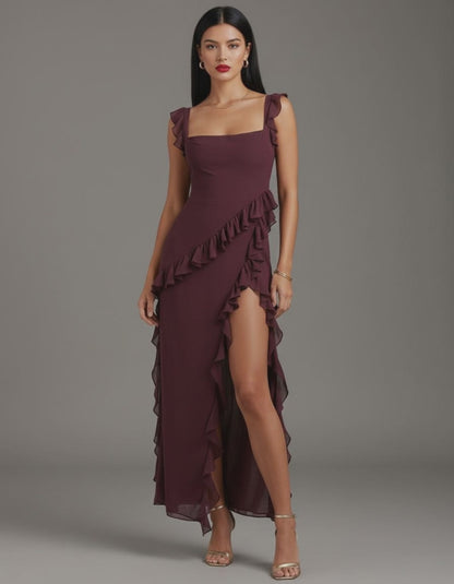 Chain Cutout Deep V Maxi Dress Backless Tie Detail Holiday Party NYE Formal Evening Gown Women