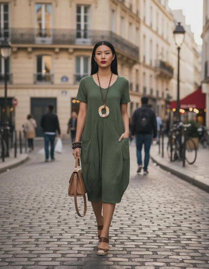 Comfy loose t-shirt dress with pockets, short sleeves,