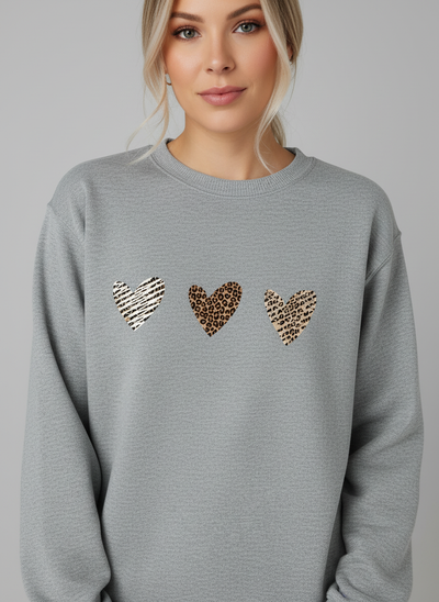 Wild at Heart Animal Print Trio Sweatshirt | Cozy Crewneck Pullover