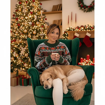 Women's Deer Print Christmas Sweater | Oversized 2025 Jacquard Knit Pullover for Holiday Parties