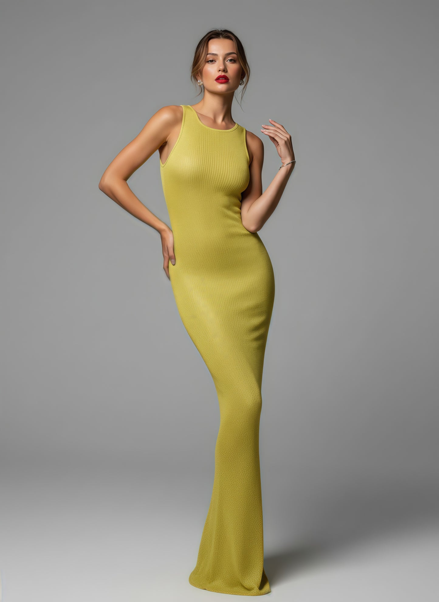 Shimmer Knit Maxi Dress | Sleeveless Scoop Neck Bodycon Formal Gown