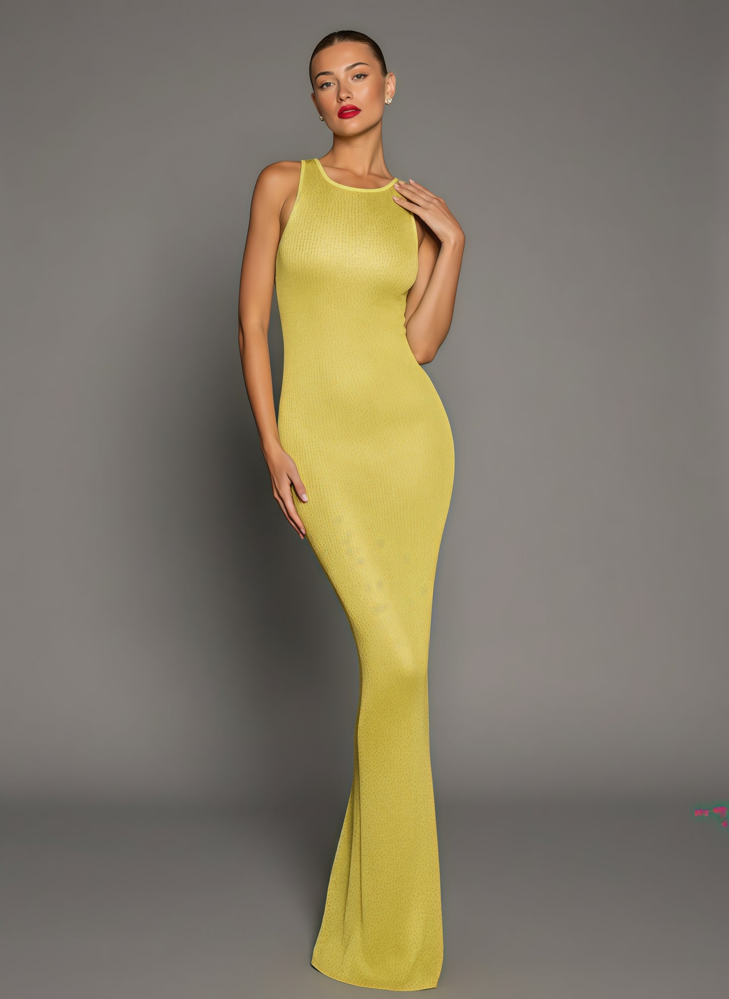 Shimmer Knit Maxi Dress | Sleeveless Scoop Neck Bodycon Formal Gown