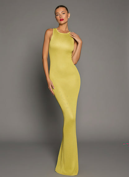 Shimmer Knit Maxi Dress | Sleeveless Scoop Neck Bodycon Formal Gown