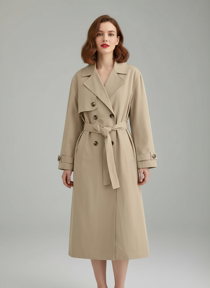 Women's Trench Coat – Water-Repellent, Beige/Khaki, Knee-Length