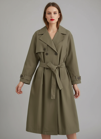 Women's Trench Coat – Water-Repellent, Beige/Khaki, Knee-Length