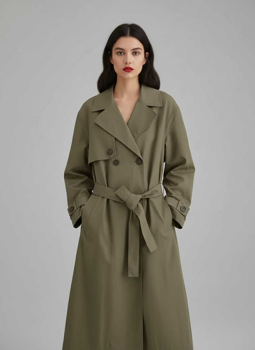 Women's Trench Coat – Water-Repellent, Beige/Khaki, Knee-Length