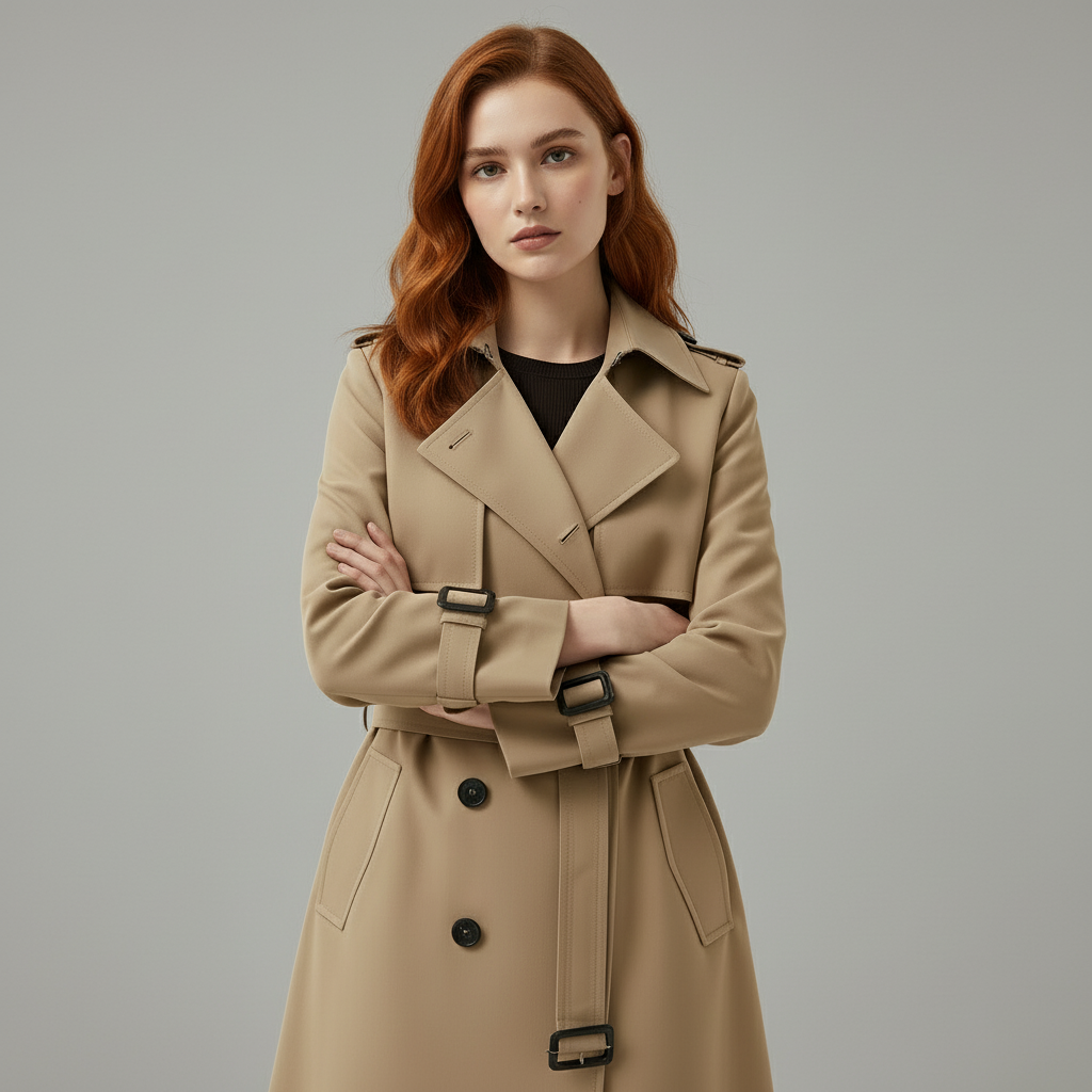 Women’s Trench Coat – Double-Breasted, Belted, 3-Season Jacket