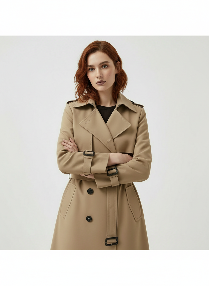 Women’s Trench Coat – Double-Breasted, Belted, 3-Season Jacket