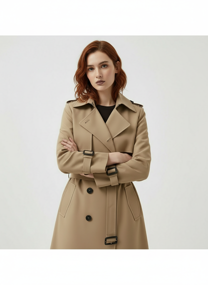 Women’s Trench Coat – Double-Breasted, Belted, 3-Season Jacket