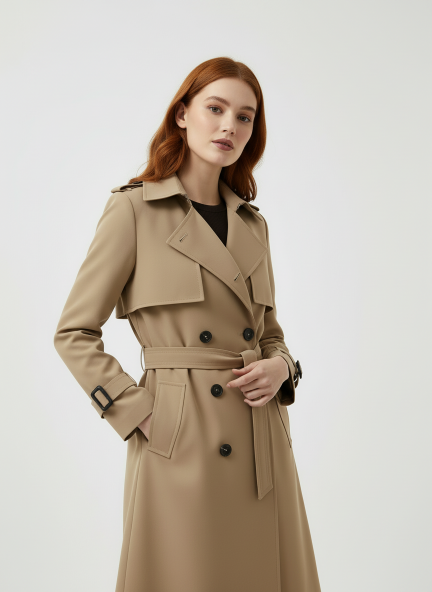 Women’s Trench Coat – Double-Breasted, Belted, 3-Season Jacket