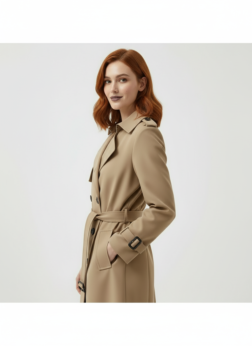 Women’s Trench Coat – Double-Breasted, Belted, 3-Season Jacket