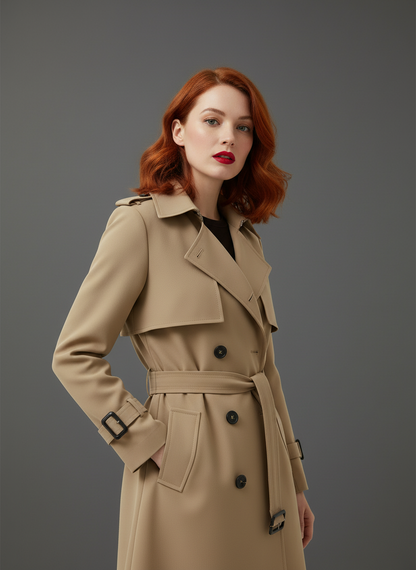 Women’s Trench Coat – Double-Breasted, Belted, 3-Season Jacket